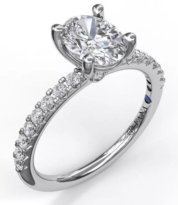 Classic Single Row Engagement Ring with an Oval Center Diamond - FANA