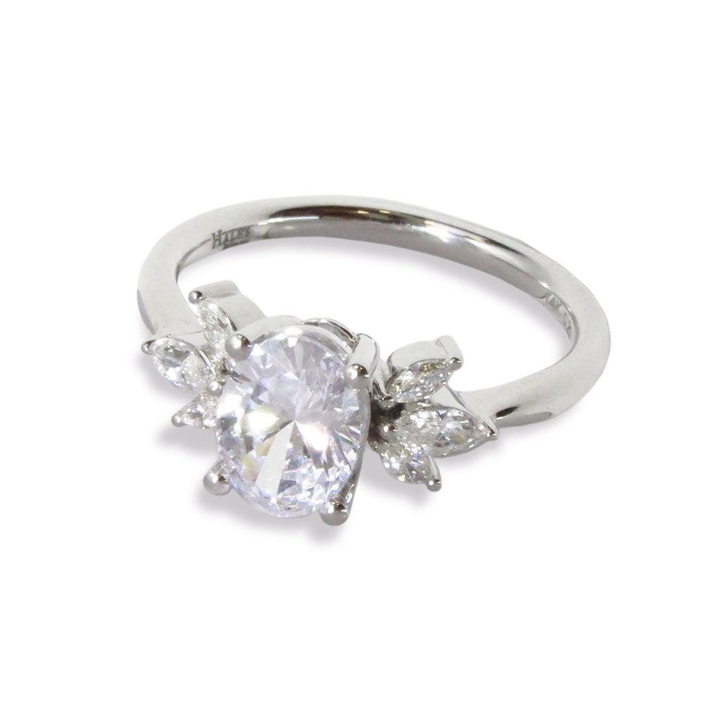 Oval Diamond Semi-Mount Engagement with Side Stones - YOURLINE