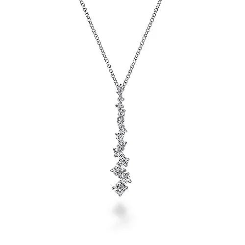 14K White Gold Linear Diamond Cluster Pendant Necklace - GABRIEL BROS, INC
