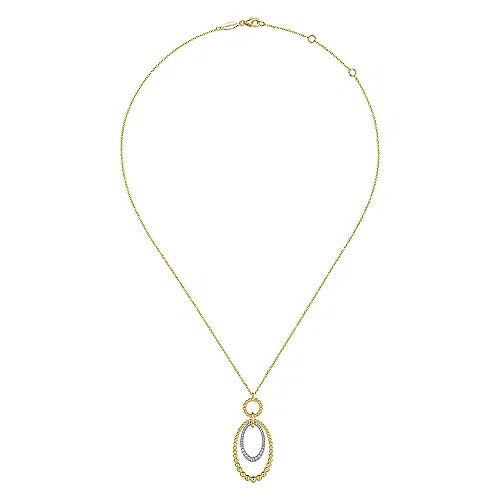 14K White-Yellow Gold Bujukan and Diamond Circle Pendant Necklace - GABRIEL BROS, INC