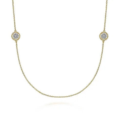 14K Yellow Gold Bujukan Double Sided Diamond Station Necklace - GABRIEL BROS, INC