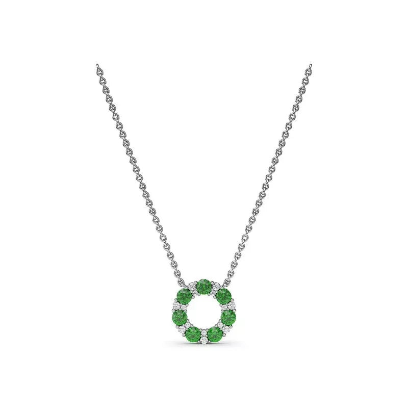 Shared Prong Emerald and Diamond Circle Necklace - FANA