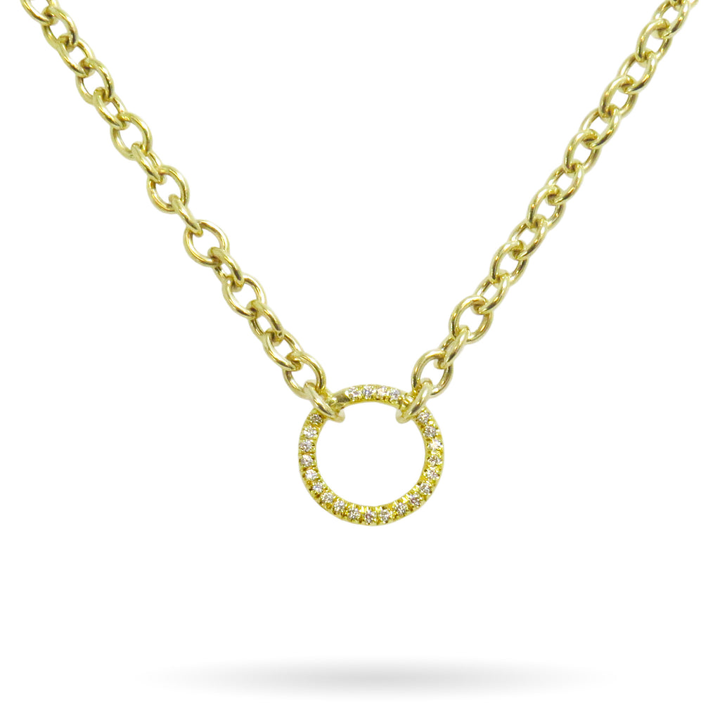 Gold Wide Link Chain with a Round Diamond Hinge Clasp - THE MAZZA COMPANY