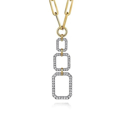 Yellow-White Chain Necklace with Geometric Pave Diamond Pendant - GABRIEL BROS, INC