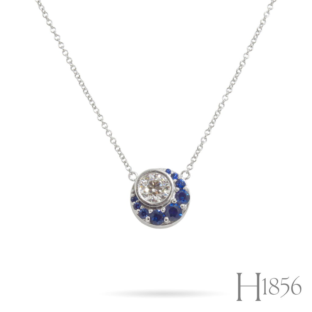 Diamond and Sapphire Crescent Moon Necklace - BIXLERS