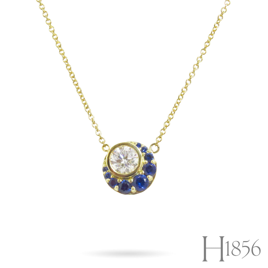 Diamond and Sapphire Crescent Moon Necklace - BIXLERS