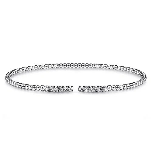 14K White Gold Bujukan Bead Cuff Bracelet with Diamond Pavé Bars - GABRIEL BROS, INC