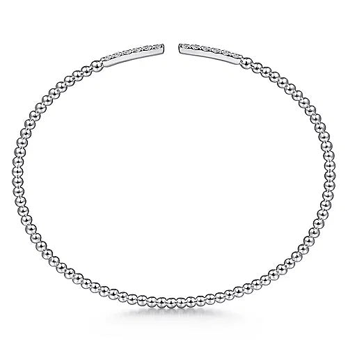 14K White Gold Bujukan Bead Cuff Bracelet with Diamond Pavé Bars - GABRIEL BROS, INC
