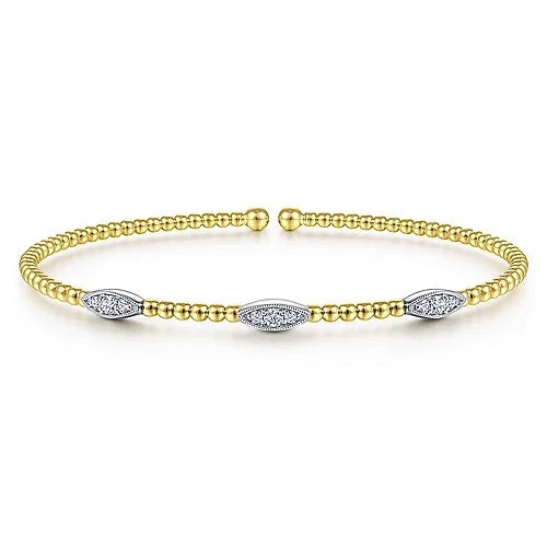 14K White-Yellow Gold Bujukan Diamond Marquise Stations Bangle - GABRIEL BROS, INC