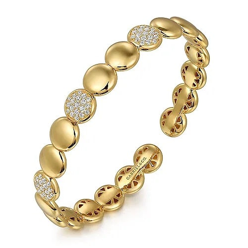 Gold and Diamond Cluster Cuff Bangle Bracelet - GABRIEL BROS, INC