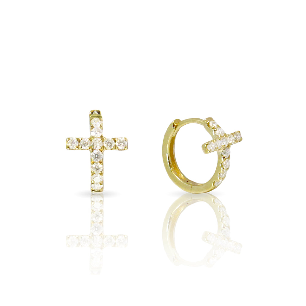 DIAMOND CROSS HOOP EARRINGS IN YELLOW GOLD - JACK PRITCHARD