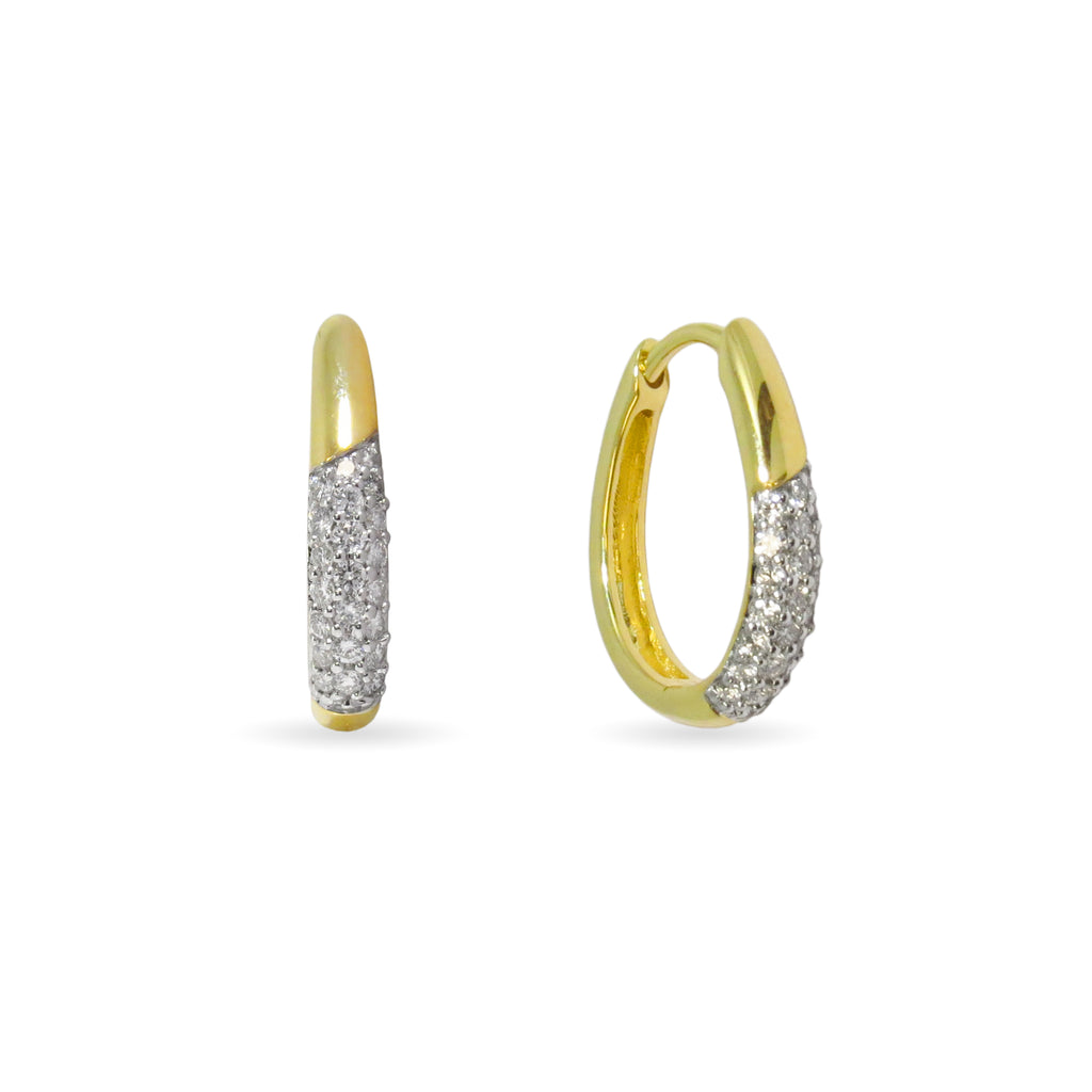 Oval Diamond and Gold Hoop Earrings - BRILLIANT ELEMENTS BE