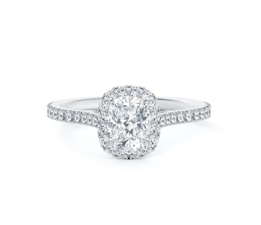 Center of My Universe Cushion Halo Engagement Ring with Diamond Band