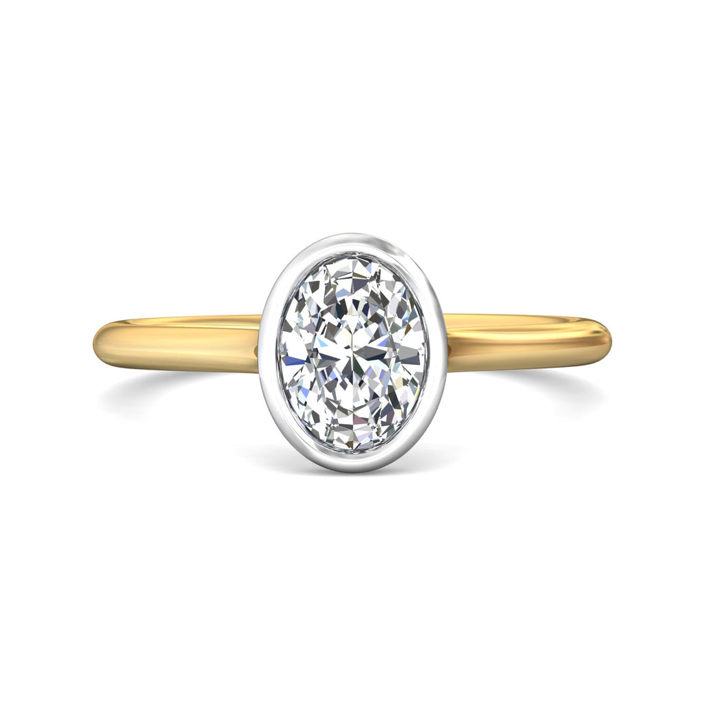 14K Bezel Set Oval Diamond Solitaire - MARTIN FLYER INC