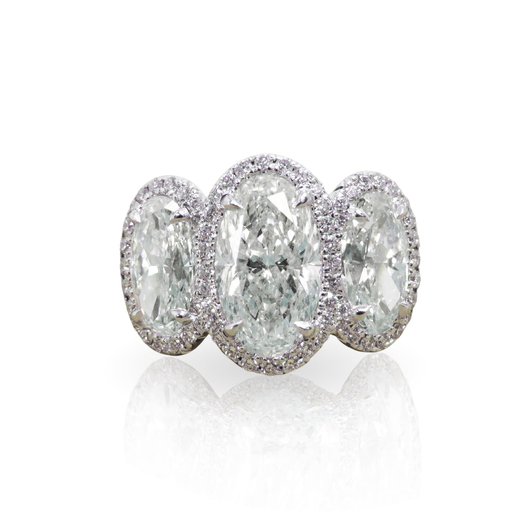 Three-Stone Halo Diamond Ring - RAHAMINOV DIAMONDS INC RAH