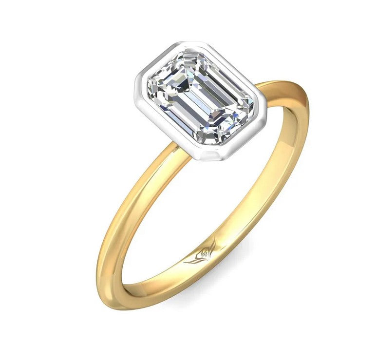 14K Bezel Set Emerald Cut Diamond Ring - MARTIN FLYER INC
