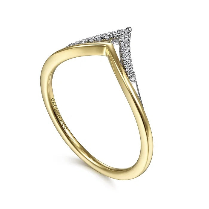 14K White-Yellow Gold Diamond Chevron Ring - GABRIEL BROS, INC