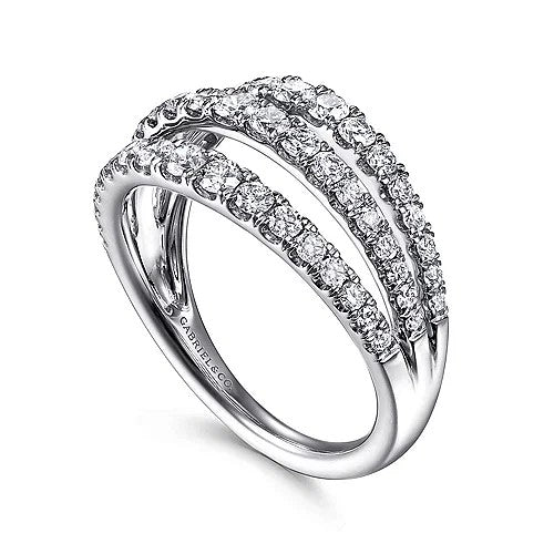 14K White Gold Three Row Diamond Ring - GABRIEL BROS, INC