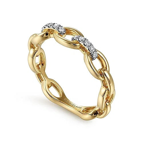 14K Yellow Gold Diamond Oval Link Chain Ladies Ring - GABRIEL BROS, INC