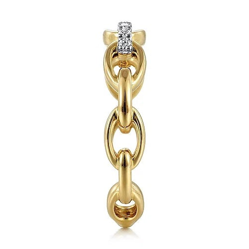 14K Yellow Gold Diamond Oval Link Chain Ladies Ring - GABRIEL BROS, INC