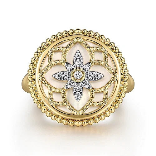 Bujukan Diamond and Pearl Signet Ring - GABRIEL BROS, INC