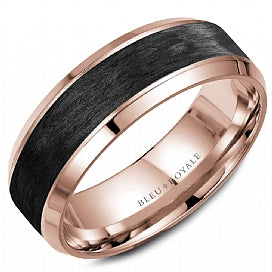 Men's Forged Carbon Fiber Rose & Black Wedding Band - CROWNRING