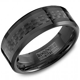 Men's Black Ceramic with Fiber Inlay Wedding Band - CROWNRING