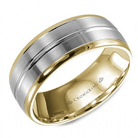 Traditional White and Yellow Gold Men's Wedding Band - CROWNRING
