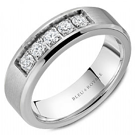 Men's 14K White Gold Wedding Band with Diamonds - CROWNRING