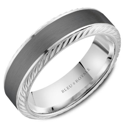 Men's 14K White Gold and Grey Tantalum Wedding Band - CROWNRING