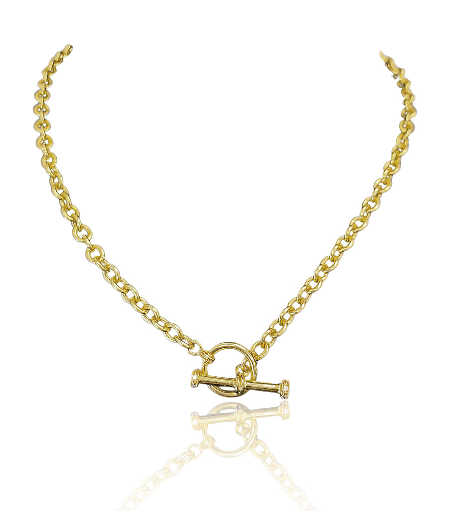 Yellow Gold and Diamond Toggle Clasp Chain - THE MAZZA COMPANY