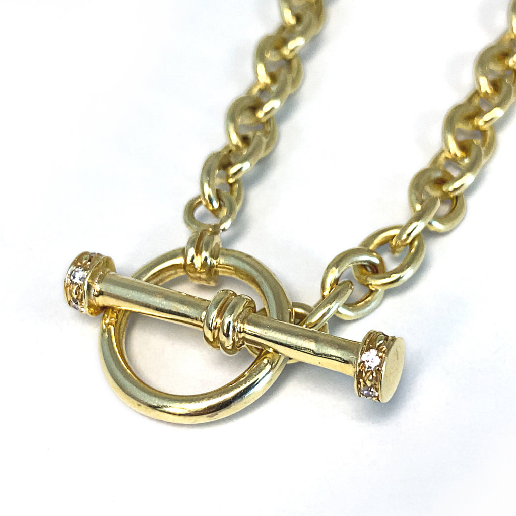 Yellow Gold and Diamond Toggle Clasp Chain - THE MAZZA COMPANY