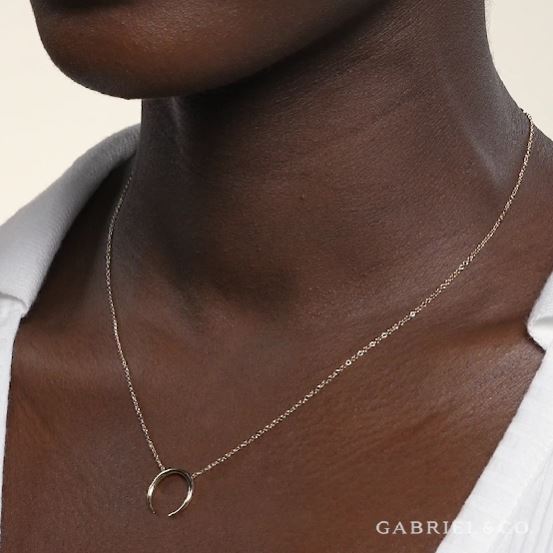 14K Yellow Gold Crescent Moon Pendant Necklace - GABRIEL BROS, INC