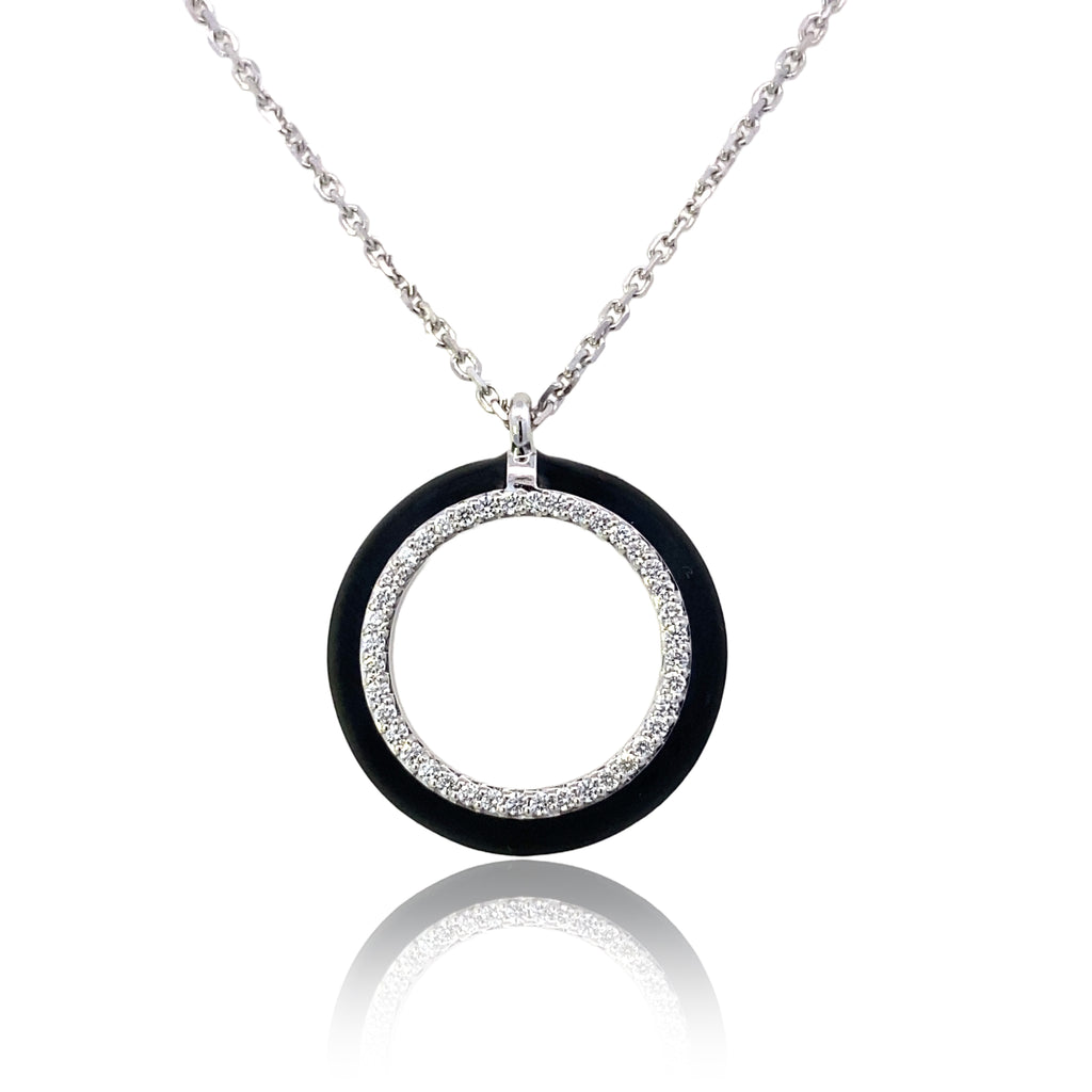 Black Enamel and Diamond Pendant Necklace - WLH LIMITED