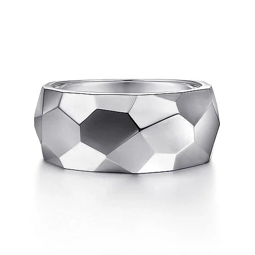 Wide Sterling Silver Faceted Band in High Polished Finish - GABRIEL BROS, INC