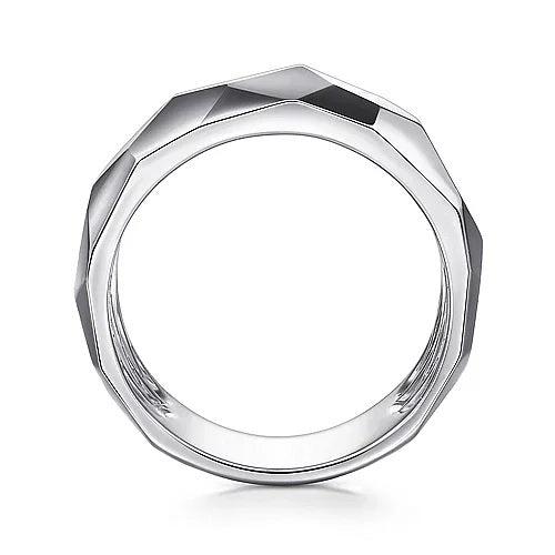 Wide Sterling Silver Faceted Band in High Polished Finish - GABRIEL BROS, INC