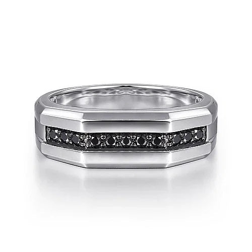 Sterling Silver Ring with Black Spinel Inlay in High Polished Finish - GABRIEL BROS, INC