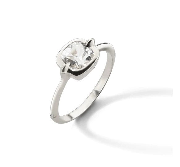 Cushion Rock Crystal Ring with White Sapphires - MRK FINE ARTS LLC MRK
