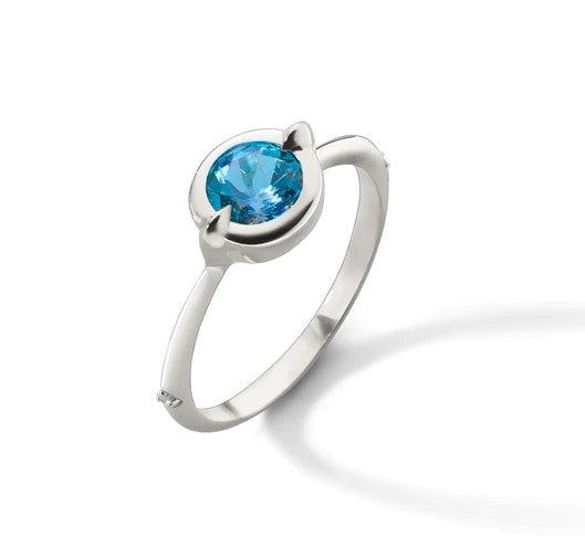 Round London Blue Topaz Ring with White Sapphires - MRK FINE ARTS LLC MRK