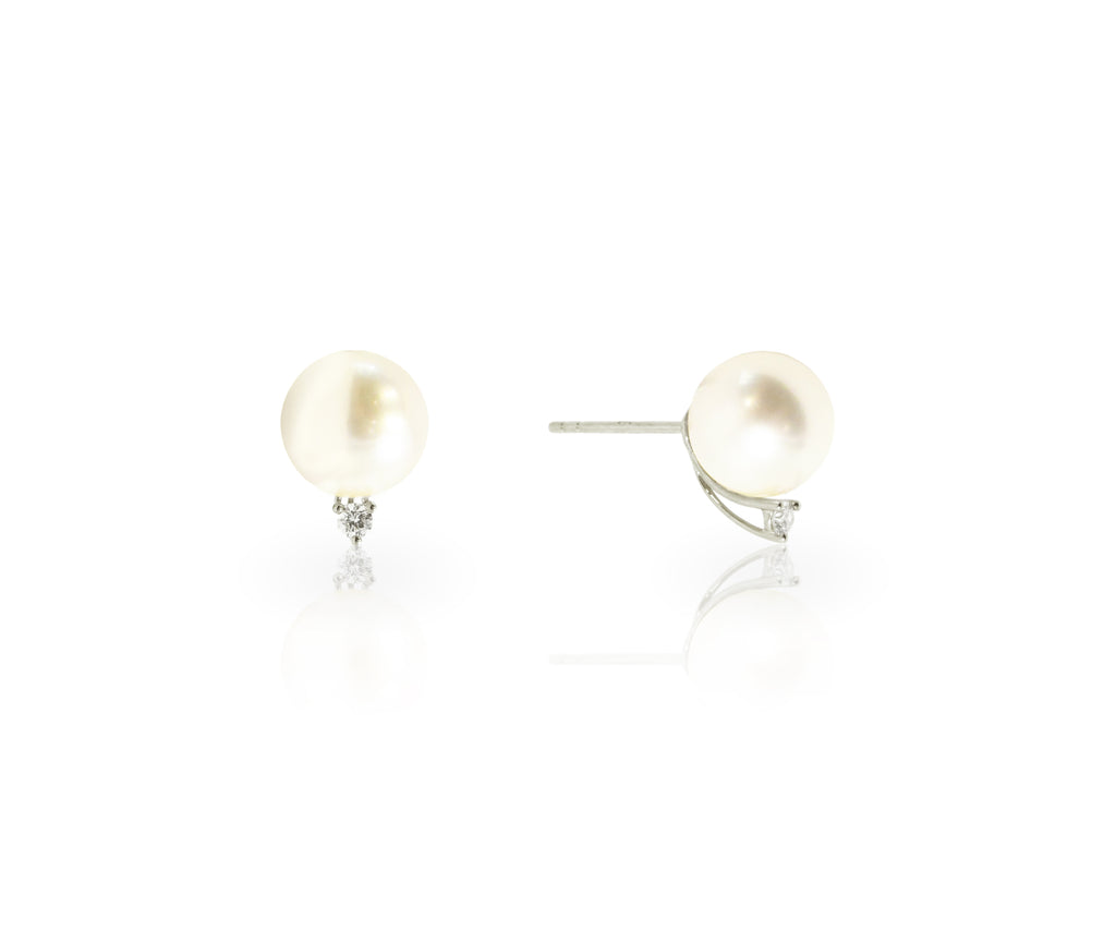 Akoya Pearl and Diamond Stud Earrings - CHEN INTERNATIONAL TRADING CO