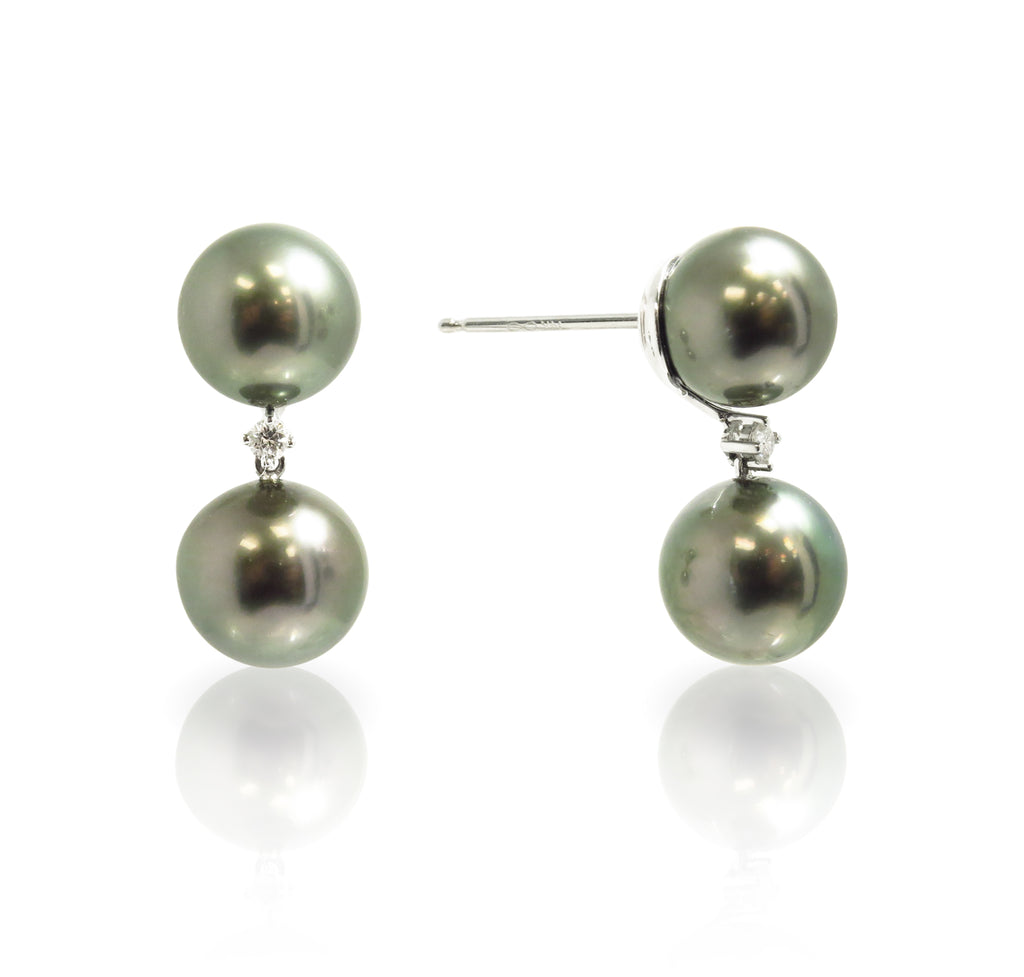 Tahitian Pearl and Diamond Drop Earrings - CHEN INTERNATIONAL TRADING CO