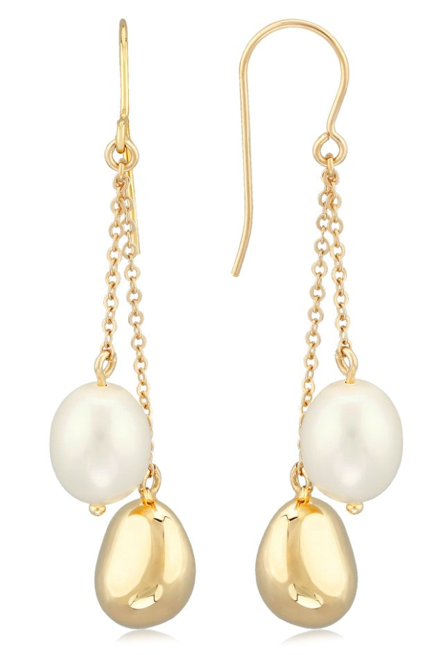 Yellow Gold and Oval Freshwater Pearl Earrings - CARLA CORPORATION