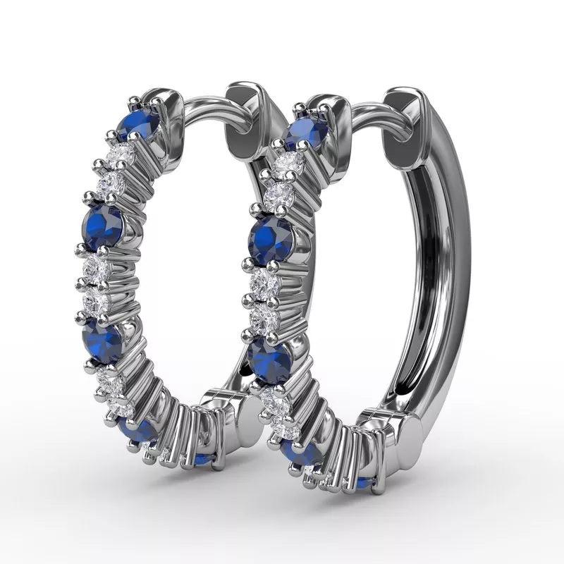 Shared Prong Sapphire and Diamond Hoops - FANA