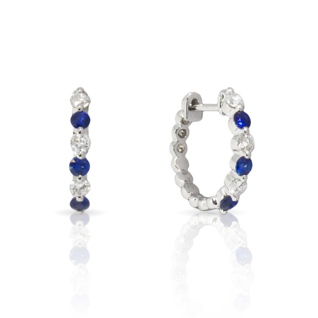 SAPPHIRE AND DIAMOND HUGGIE HOOP EARRINGS - JACK PRITCHARD