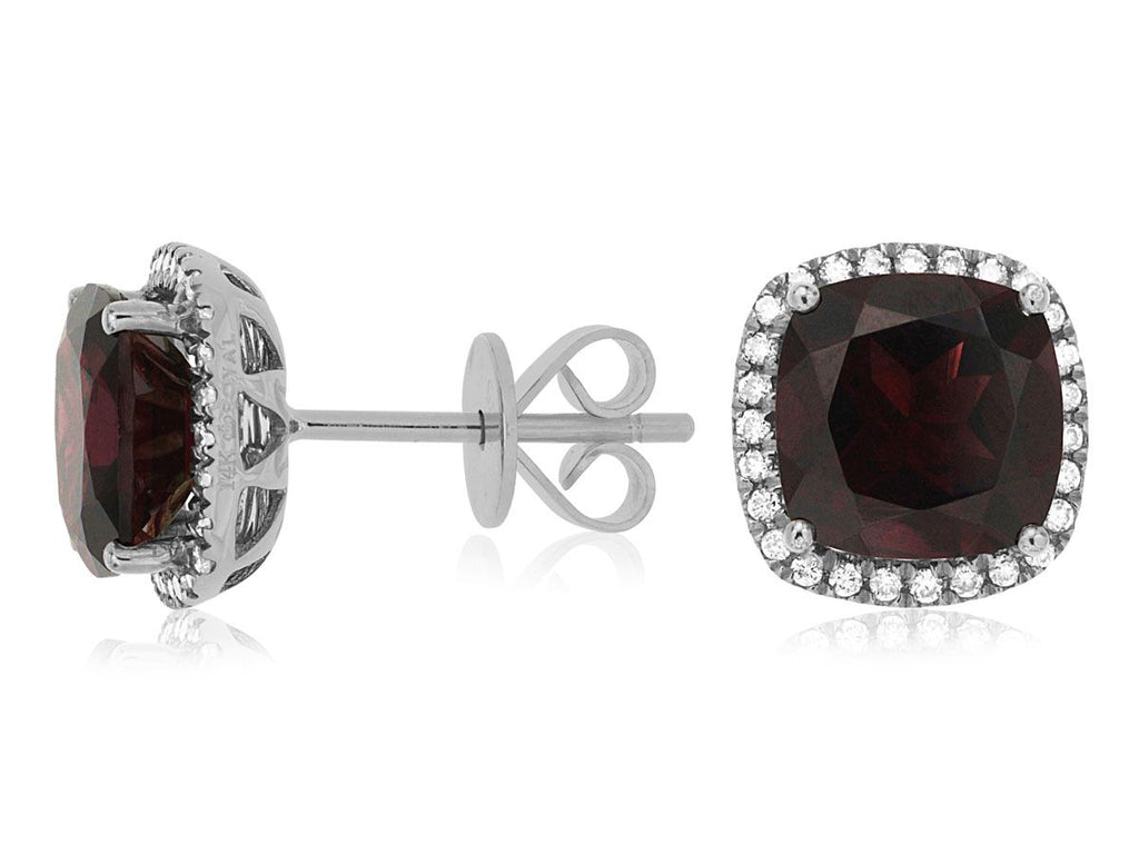 Garnet and Diamond Stud Earrings - ROYAL JEWELRY MFG INC