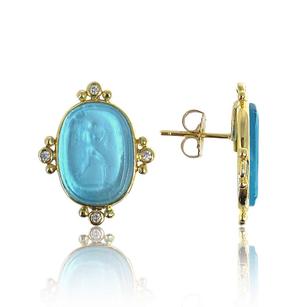 Blue Venetian Glass and Diamond Earrings - THE MAZZA COMPANY