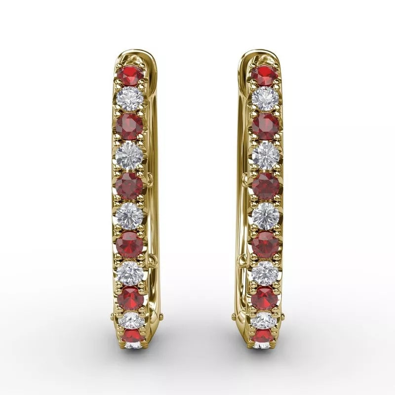 Alternating Ruby and Diamond Hoop Earrings - FANA