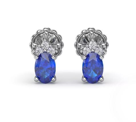 Oval Sapphire and Diamond Stud Earrings - FANA