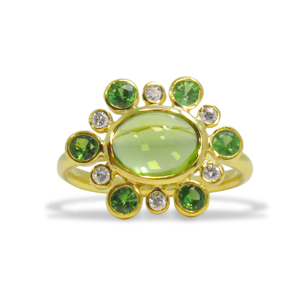 Green Peridot Tsavorite and Diamond Ring - THE MAZZA COMPANY