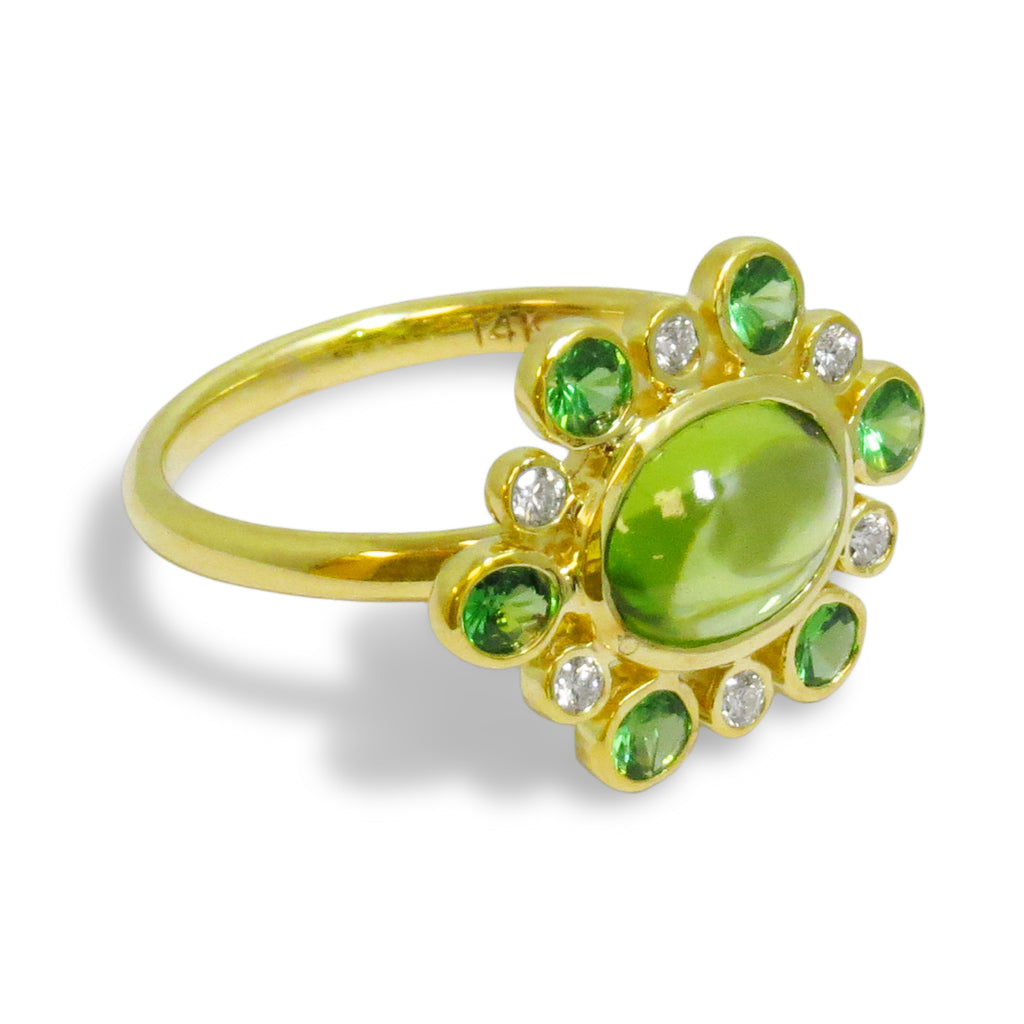 Green Peridot Tsavorite and Diamond Ring - THE MAZZA COMPANY